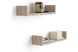 Mobili Fiver, Par de estantes en "U", modelo Iacopo, de MDF, color roble natural, 50 x 12 x 9 cm