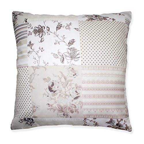 Kissenhülle Patchwork Blumen erdtöne Druck Kissenbezug Dekokissen Zierkissen 60×60 - 2