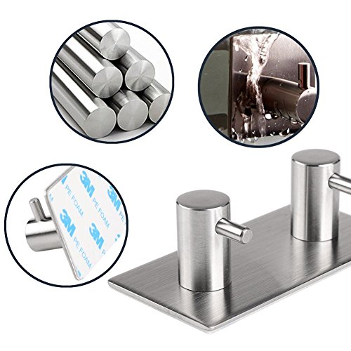 3M Selbstklebende haken, 304 Edelstahl selbstklebend Klebstoff Kleiderhaken Handtuchhaken Lasthaken für Bad und Küche (2 Stück 9 x 4,5 x 3cm) - 5