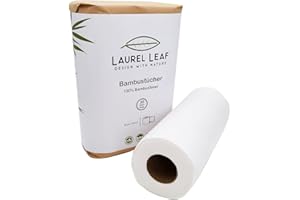 LAUREL LEAF DESIGN WITH NATURE Laurel Leaf Bambus Küchenrolle | Bambustücher [2 Rollen je 30 Blatt] – Rolle aus Bambusfasern, für Küche, Bad, Haushalt – robust, wiederverwendbar, waschbar, saugstark – nachhaltige Bambusprodukte