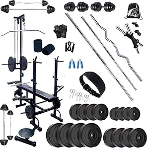 BodyFit Weight Plates 100 Kg Home Gym Set and 20 in 1 Heavy Bench Home Gym and Fitness kit