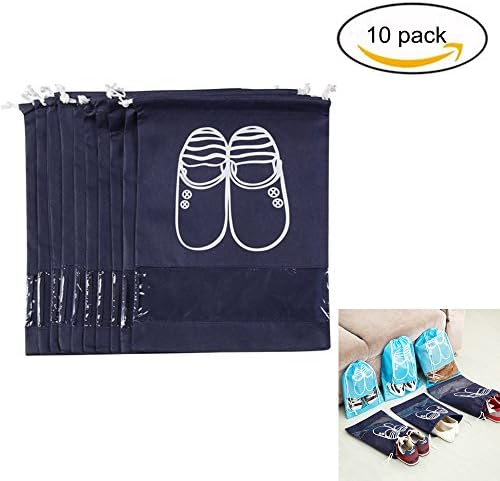 Haosen 10 Pack Non-woven Travel Shoe Organizer Bag with Drawstring 12 x 17" - Portable, Dustproof, Visible, Saving Space (Navy)