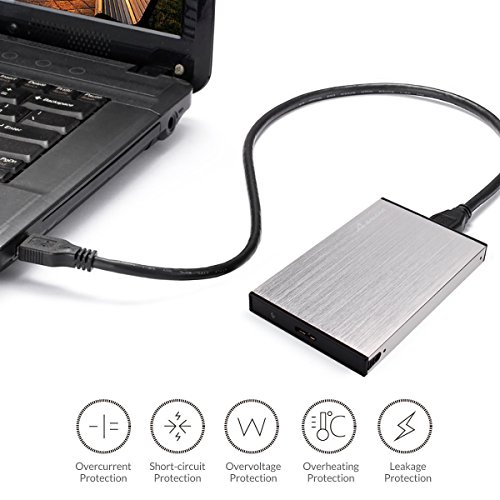 Salcar Aluminium Externes 2,5 Zoll Festplattengehäuse mit SATA 3 USB 3.0 Kabel SATA I/II/III 2.5″ HDD SSD Gehäuse Alugehäuse (Silber) - 6