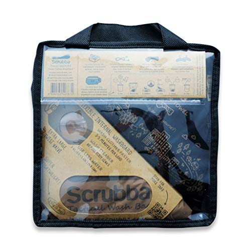 Scrubba - Kit di Lavaggio 2.0 - Borsa da Bagno, Asciugamano in Microfibra, grucce gonfiabili per Campeggio e Sport all'Aria Aperta (Marrone tattico)