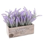 Lavendel in der Holzbox, Kunstpflanze, Lavendelpflanze, Höhe ca. 25cm
