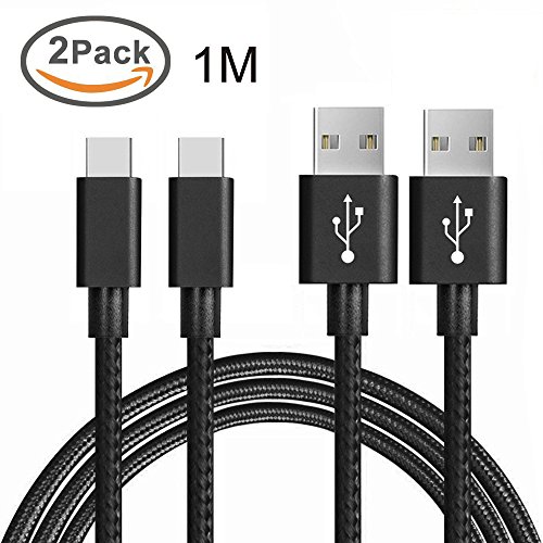 USB Type-C Kabel Nylon-lebenslange Garantie-TUOYA USB-C Ladekabel auf USB3.0 mit Nylon, Daten & Lade Type-C Datenkabel mit Aluminium Stecker für Samsung Galaxy S8 / S8 Plus, LG G5, Lumia 950xl/950, Nexus 5x/6p, OnePlus 3, und andere Type-C unterstützte Geräte (2pack-3,3ft/1m, Schwarz)