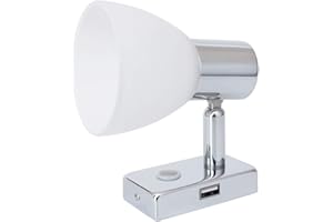 ‎LIGHTEU lighteu, 12V 2W D1 USB Decken- / Wandstrahler, Chrom-Finish, Nachttischlampe, Leselampe mit Touch-Schalter dimmbar warmweiß/blaues Licht für Yacht, Caravan, RV