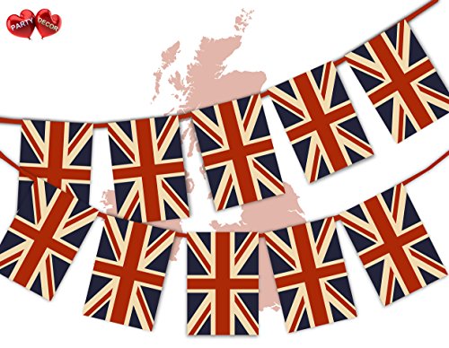 British Vintage Full Flag Patriotic UK United Kingdom Union Jack Themed Bunting Banner 12 Rectangular flags for guaranteed simply stylish party National Royal decoration by PARTY DECOR