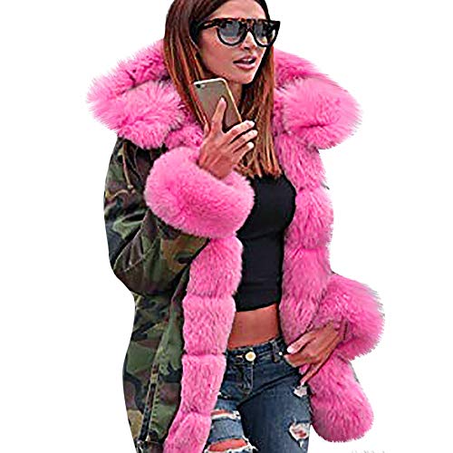 Preisvergleich Produktbild Resplend Damen Kunstpelz Winterjacke Winter Warmer Kapuzenmantel aus Baumwolle Lange Ärmel Plüschmantel Outwear Camouflage Fellkragen Parka Oberbekleidung