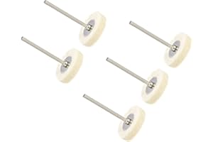 CoCud Mini Wool Felt Buffing Wheels Ball, 25mm Dia 5.5mm Thick 2.35mm Shank, White Round Polishing Kit - (Applications: for Rotary Tool), 5-Pieces