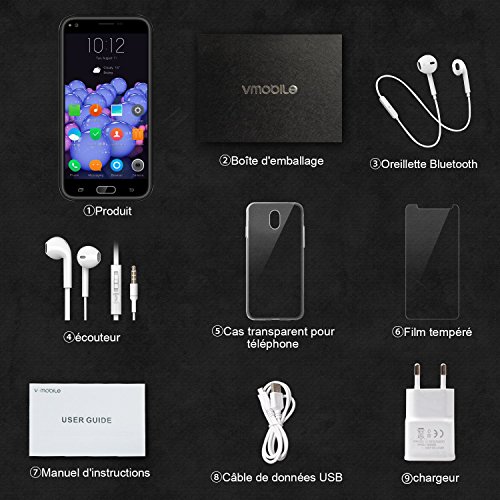 V J5 4G Smartphone Portable D  bloqu   Pas Cher 9Pcs 8Go ROM Ecran 5 5   5MP Appareil Photo Android 7 0 2800mAh Batterie Double SIM Mobile Portable D  bloqu     Noir 