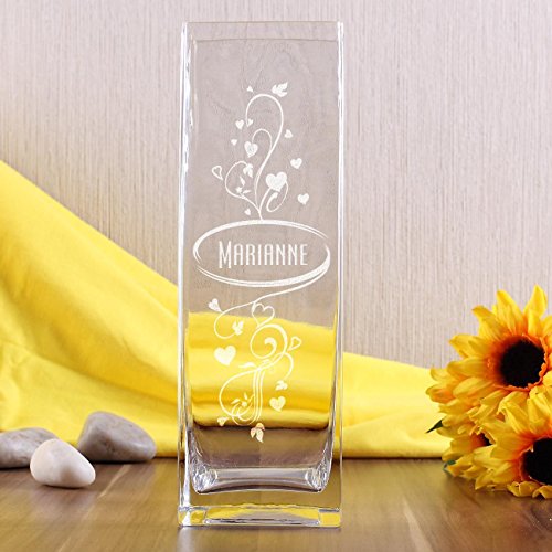 Privatglas Blumenvase Dekoglas -Herzranke- mit Gratis Gravur des Namens - 3