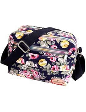 Feoya Damen Canvas Retro Schultertasche Umhängetaschen mit Blumen Pattern 26*19*7cm