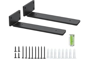 BATONCA Regalhalterungen 20cm (0.5cm) Dicke, 2 Pack Schwebende, Versteckte Regalträger, Rustikale Industrie Wandwinkel Mit Modernem Eisen Finish - Schwarz