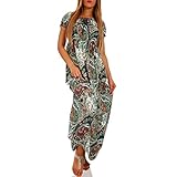SOMMERKLEID LANG: Egal ob Strandparty oder Stadtbummel, das ausgefallene, kurzärmlige Maxikleid ist im Sommer die ideale Wahl für jede Gelegenheit. Auch als Hippie-Kleid oder Herbstkleid beliebt.