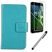 Produktbild Gukas 3in1 Zubehör Set PU Leder Hülle Für Acer Liquid Z6 5" Panzerglas Gehärtetem Schutzglas Hartglas Glas Folie Lederhülle Handyhülle Tasche Handy Case Cover Etui Flip Brieftasche Schutz Protektiv Skin Blau Design mit Kapazitive Schirm Stift Touch Pen Stylus