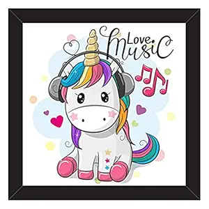 Printelligent Cute Baby Unicorns Music Love - Frammed Caroon Wall Poster (10 inch X 10 inch, Multicolor)