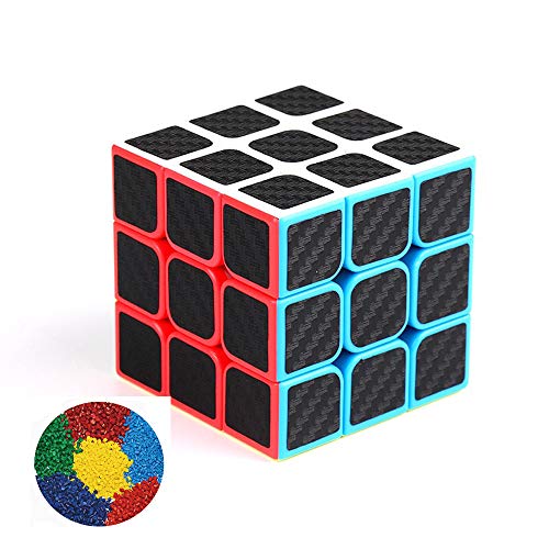 Magic Cube 3x3x3 Speed Cube Puzzle 3D Sticker in Fibra di Carbonio Smooth Toys per Bambini e Adulti (Nero)
