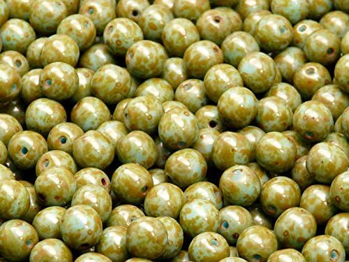 50 pcs Czech Glass Pressed Beads Druk Round 6 mm Opaque Turquoise Blue Travertine