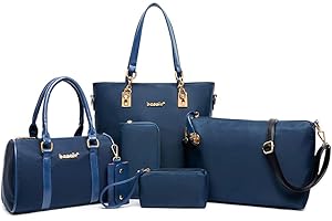 AlwaySky Nylon Women's Shoulder Bag 6 PCS Top-Handle Handbag Tote Purse Wallet Key Case Set