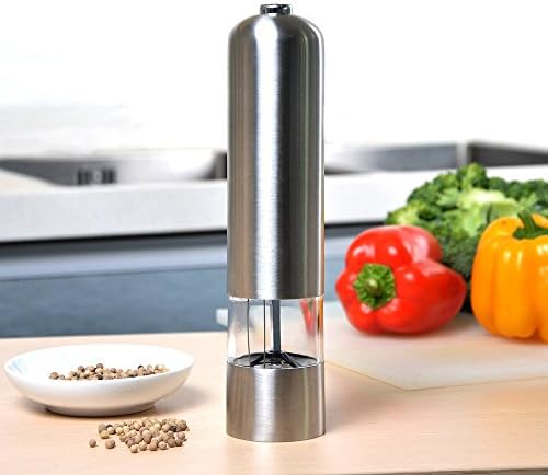BluFied Pepper Salt Spice Grinder Mill Electric Automatic AUTO Stainless Steel Grinder Shaker Mill with Ceramic Grinding Mechanism for Kitchen Restaurant (Flat Top)