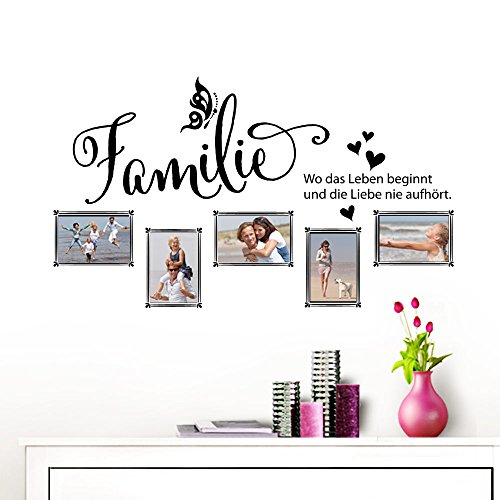 Grandora® W5000 Wandtattoo Familie - Wo das Leben beginnt und ... mit Fotorahmen schwarz