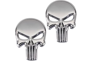 Electrely 2 PCS Confezione Adesivi Punisher Cranio 3D Teschio di Zinco Auto Moto Sticker Skull Distintivo dell'emblema per Auto o Moto