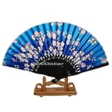 Menge: 1 Stück ChicEver Fächer/Handfächer aus Bambus & Stoff in blau Handarbeit 6907