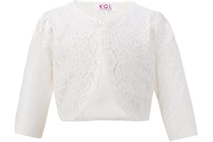 Gum & Berries Filles à Manches Longues en Dentelle Florale Bolero Cardigan Enfants Shrug Couvrez-Vous Perles texturées perlées Design Occasion spéciale Look élégant Top 3-13 Ans