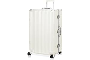 AnyZip Valigia Grande PC ABS leggero Alluminio Trolley Rigido con serratura TSA e 4 ruote, senza cerniera (Bianco,XL)
