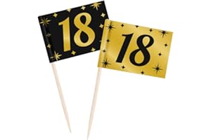 PD-Party - Bastoncini da cocktail per il 18° compleanno - Decorazione compleanno - Decorazione oro nero - Decorazione festa - 18° compleanno - Decorazione festa compleanno - 50 pezzi