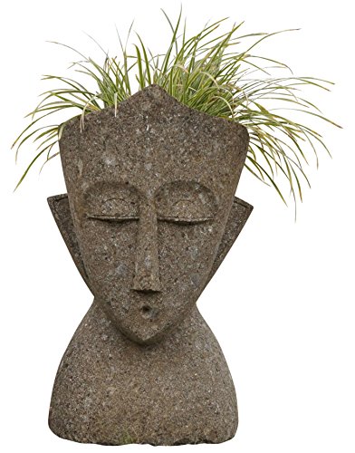 Pflanzkopf "Tiki" / Kopf aus massivem Natur-Stein im Südsee-Stil / Osterinseln Statue für Haus und Garten (100cm)