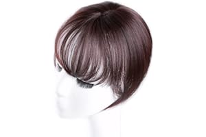 LESAFEV Mini parrucca con frangia diritta, con clip sulla fronte, topper di estensione con frangia a ciuffo (marrone scuro)