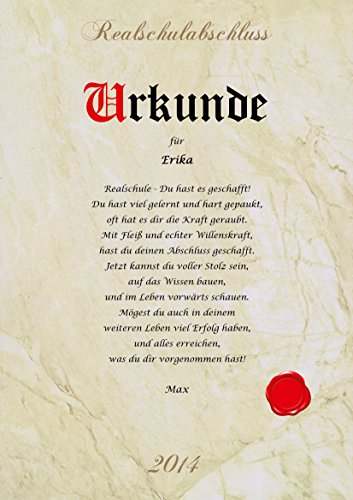 Urkunde persönliche Geschenk Karte Realschule Schule Abschluss Prüfung Pergament div. A4 Papier Motive - 4