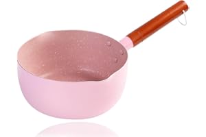 HERCHR Casserole antiadhésive, casserole à lait Mini chauffe-beurre Petite marmite à soupe Passe au four Casserole à lait Pot à lait avec double bec verseur pour tous les réchauds(Pink-18 CM)