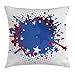 Produktbild JIMSTRES Abstract Throw Pillow Cushion Cover, Messy Design Paint Splash Effect with Stars and Half Tone Dots Background, Decorative Square Accent Pillow Case,Blue Ruby and White 18x18 inches