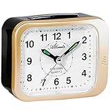 Atlanta 1583/9 Wecker Quarz analog golden leise ohne Ticken mit Licht Snooze