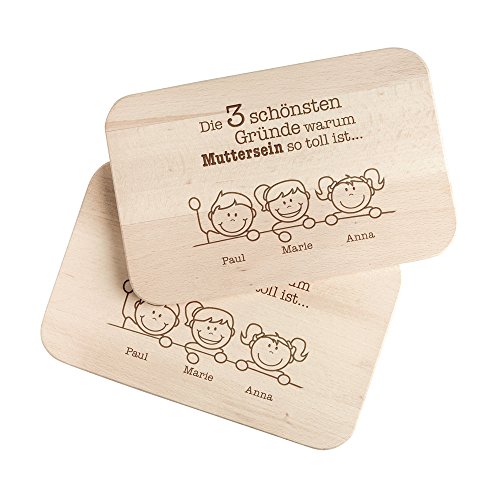 Frühstücksbrettchen – 2er Set aus Ahornholz – mit Gravur – Gründe für Mama & Papa– Personalisiert mit Namen - 2 Brotbretter aus hellem Holz – Geschenkideen für Eltern – Geburtstagsgeschenk
