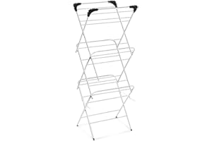 TIENDA EURASIA - Tendedero 3 Alturas Estrecho, Vertical, Metal Hierro y Plástico PP, Color Blanco, 47cm x 41cm x 136cm, Tubo 