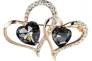 WLL Elegant Ruby Red Gray Rhinestone Shining Crystal Love Heart Brooch Pin