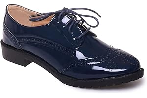 Primtex Derbies Vernis Bleu Marine Femme Semelle Interieure Cuir