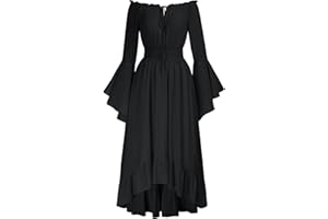 SCARLET DARKNESS Women Renaissance High-Lo Dress Long Sleeve Off Shoulder Vintage Medieval Dresses