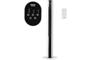 Taurus Amazing - Ventilador de torre Babel Infinite 50W, Altura 110 cm, 3 velocidades y 3 modos, Timer hasta 15 horas, Auto off, Mando y selector táctil, Base antideslizante, Silencioso, Negro