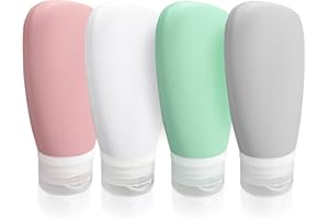 ASFACUPUTURE 4 Pièces 90ml Flacon de Voyage en Silicone,Bouteille de Voyage Silicone Contenant,Flacon Vide Voyage,Bouteille pour Shampoing,Lotion,Liquides(4 couleurs)