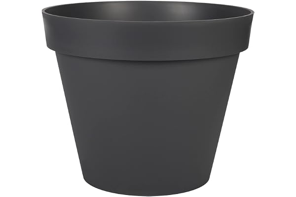 EDA - Pot de Fleur Rond Toscane Ø 48 cm - 43 L - Intérieur & Extérieur - Zone de rétention d'eau pour Limiter l'Arrosage - Plastique Recyclé - Ø 47,5 x H.39 cm - Gris Anthracite