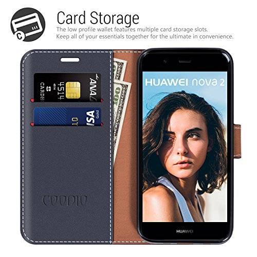 Coodio Huawei Nova 2 HÃ¼lle Leder LederhÃ¼lle Ledertasche Wallet HandyhÃ¼lle Tasche SchutzhÃ¼lle mit Magnetverschluss / KartenfÃ¤cher fÃ¼r Huawei Nova 2, Dunkel Blau/Rot