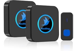 CDC DIGI Timbre inalámbrico, timbre de puerta exterior impermeable IP55, kit de campanilla con 2 receptores enchufables, alcance de 300 m, 55 melodías, volumen ajustable, LED azul, fácil de instalar para casa,