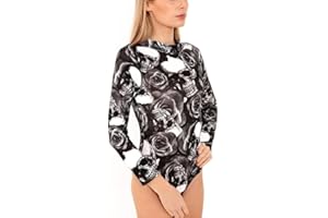 Prime fashions Ladies Turtle Neck Bodysuit Ladies Long Sleeve Stretch Printed Leotard Top Sizes