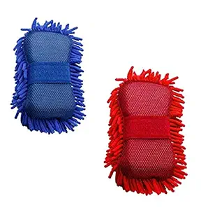 AllExtreme Car Cleaning Wash Sponge Brush (Red and Blue, 2 Pieces)