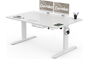 Devoko Höhenverstellbarer Schreibtisch 140x80cm mit Typ-C Ladeanschluss, Schreibtisch Höhenverstellbar Elektrisch, Mobiler Elektrisch Computertisch mit Kabel Management Tray, Weiß